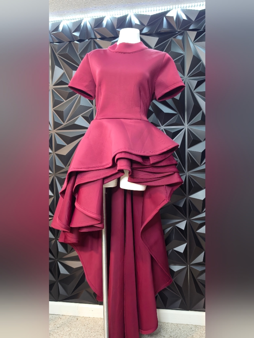 AKIRA Burgundy High-Low Peplum top